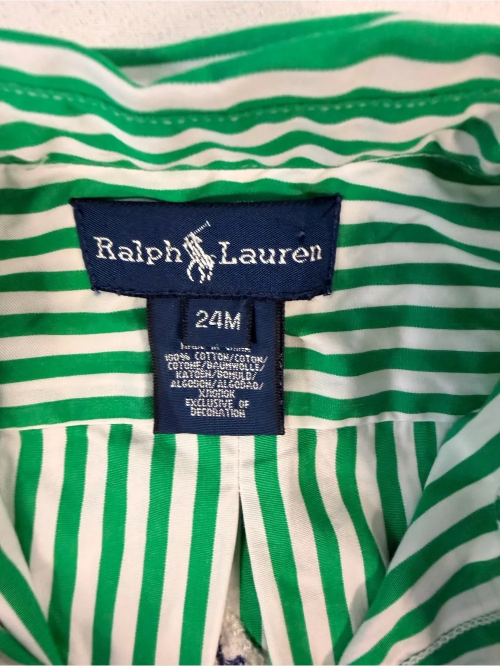Ralph Lauren Boys 24M Green White Striped Sailboat Button Down Shirt